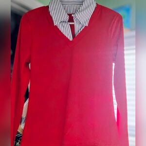 This item appears to be a red Tommy Hilfiger women's cotton twofer V-neck